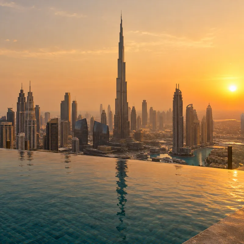 Sample city content: Dubai skyline at golden hour